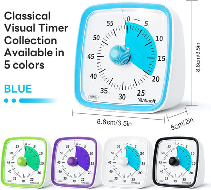 Yunbaoit Visual Timer with Night Light, 60 Minute Countdown, Light Blue | 3 Alarm Modes, Mute Flash, for Kids and Adults, Time Management Tool for Classroom, Home, School, and Work