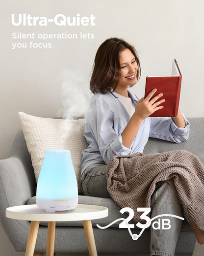 InnoGear Essential Oil Diffuser, Ultrasonic Diffusers for Home Aromatherapy Humidifier for Bedroom Room 7 Colors LED 2 Mist Mode Auto Off, Basic White