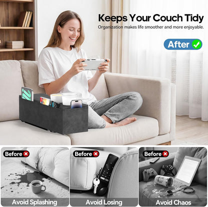 Removable Sofa Armrest Couch Caddy with Cup Holder Insert Between Cushions | Sofa Accessories Storage, Couch Armrest Pillow Table with Drink Holder