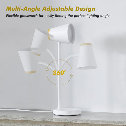 EJIAXIN Clip on Desk Lamp for Home Office - Small LED Touch Dimmable Reading Light for College Dorm Room - Adjustable Flexible Gooseneck Clamp Light Table Lamp for Bedside Bedroom Bed Headboard White