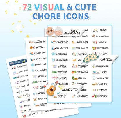 2 in 1 Bedtime/Morning Routine Chart for Kids Toddlers, Magnetic Chore Chart for Kids, Cute Visual Schedule for Kids Schedule Board for Home, Kids Checklist to Do List ADHD Tools for Kids