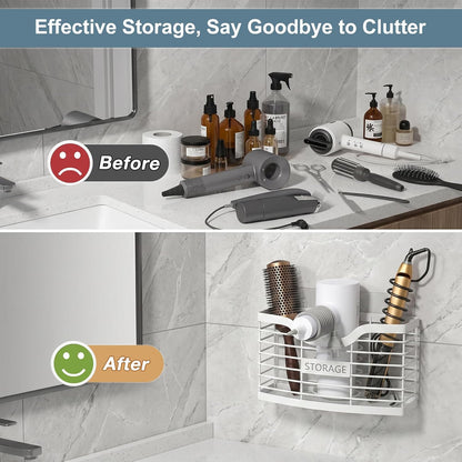 Hair Tool Organizer, Hair Dryer Holder for Bathroom Vanity Counter Cabinet | Dresser Blow Dryer Holder, No Drilling Wall Mount Storage Basket for Blow Dryers, Shaver, Comb, Curling Iron, Straightener