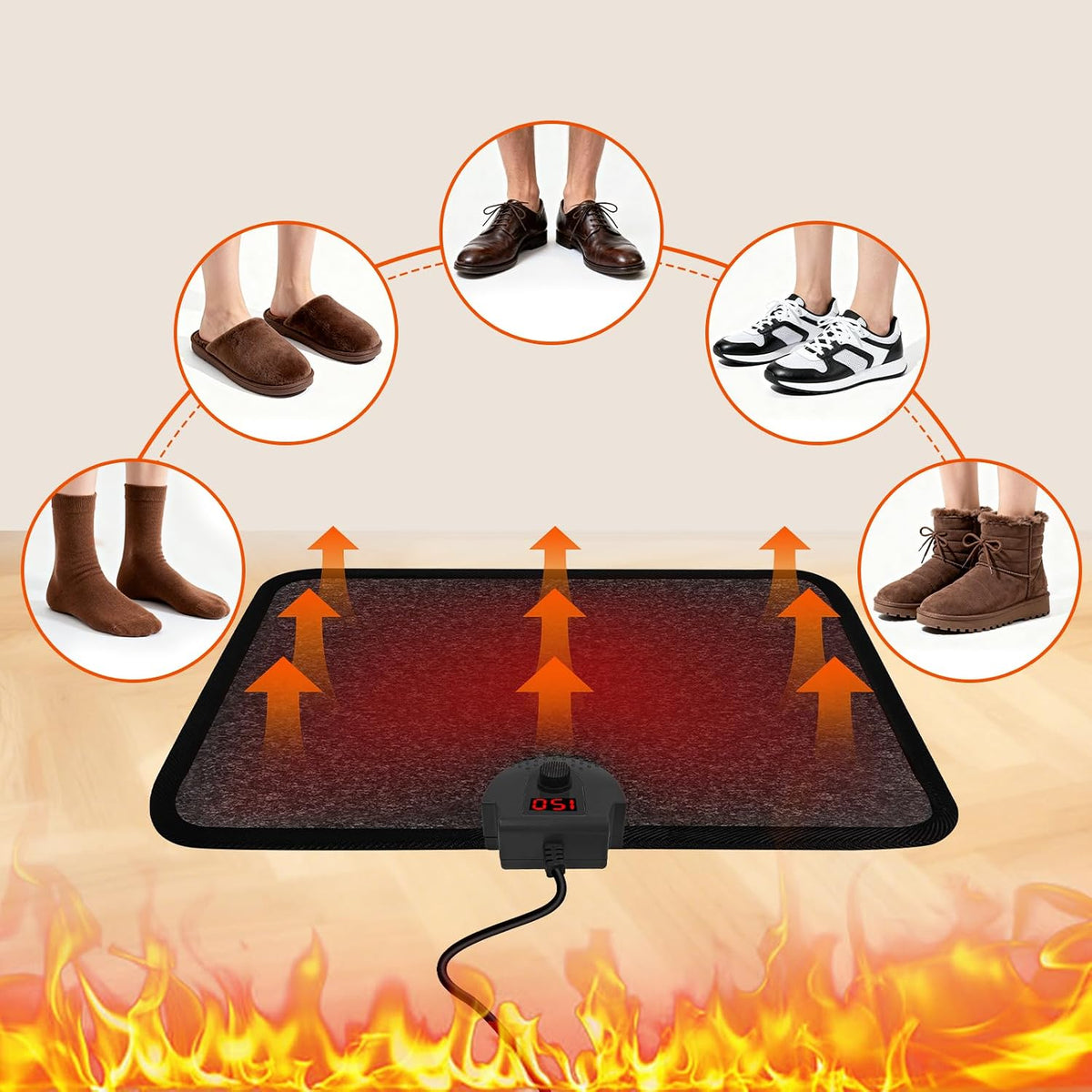 Heated Floor Mat Under Desk for Foot Warmer - Wider 110V Adjustable Temperature Electric Heating Pad - Carbon Crystal & Energy Saving Feet Warmers for Office,Home (Black)