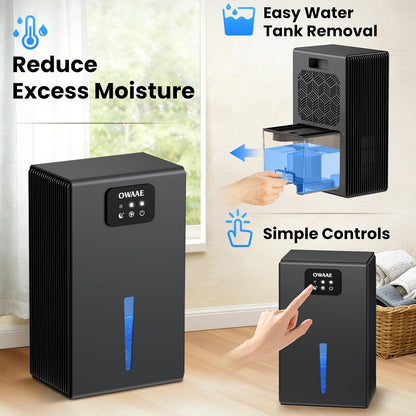 Dehumidifier, 1000 sq.ft Dehumidifiers for Home Bedroom Bathroom Basement with 95oz Water Tank, Sleep Mode, Auto Shut-Off 7 Colors LED Light, Grey