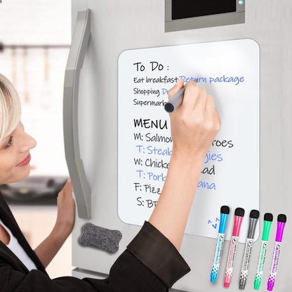 INMORVEN Small White Board Dry Erase Menu Planner, 8"x6" Magnetic Small Dry Erase Board for Fridge Grocery List, Refrigerator White Boards to Do List, with Markers and Eraser