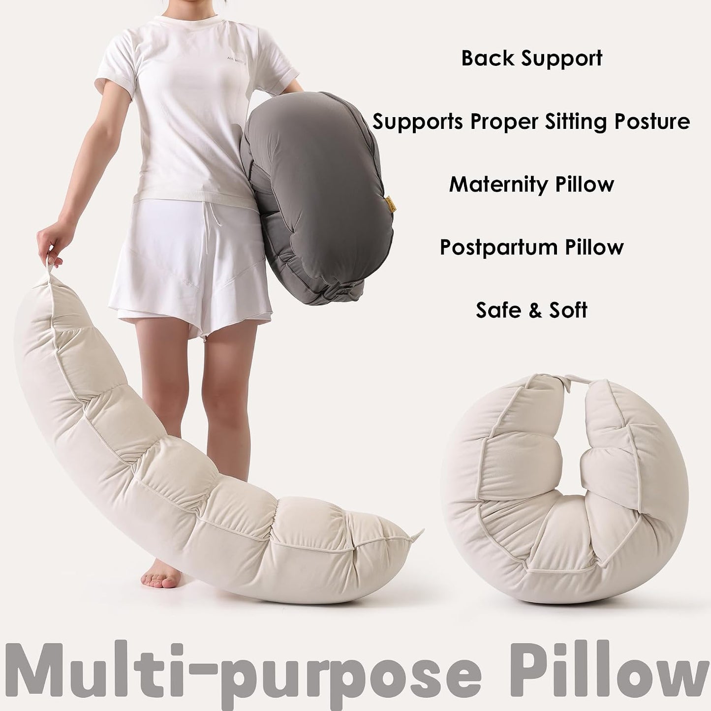 Peallow(Pat. Pend) – Long Round Body Pillow for Adults, Bolster Pillow for Sleeping, Soft and Supportive Pillow for Sleeping & Lumbar Support (Green-White, 29.5")