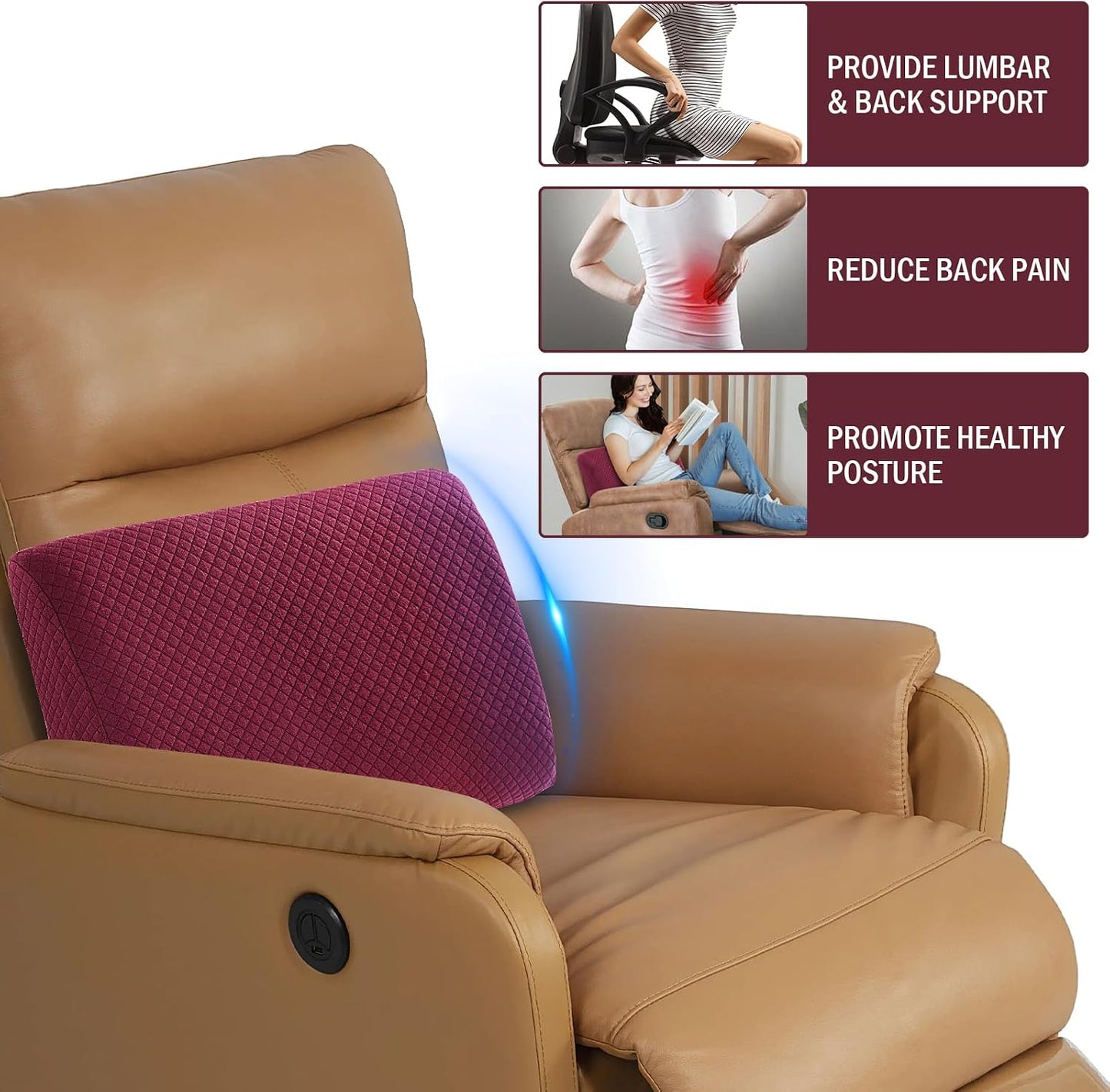 HOMBYS Lumbar Support Pillow for Recliner Chair, Memory Foam Back Support Cushion for Elderly,Extra Large Lumbar Support Pillow,Thick Backrest for Home Reading (Grey, 20“x13.5"x5")