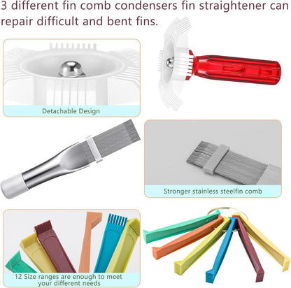 5 Pcs Air Conditioner Fin Cleaner Set 3 Different Ac Fin Comb Condenser Fin Straightener,2 Different Brush Condenser Ac Coil Cleaner Air Refrigerator Fin Cleaner Evaporator Radiator Repair Clean Tool