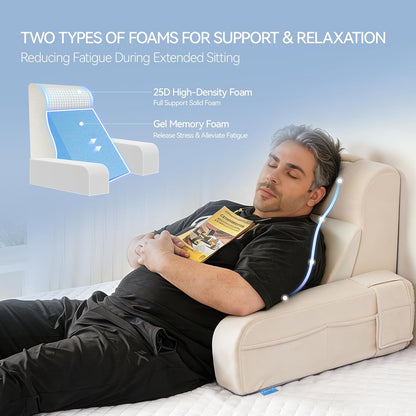Kayfia Reading Pillow, Gel Memory Foam Back Rest Pillow, 19", Gray