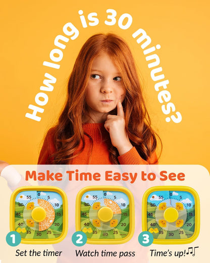 Visual Timer for Kids - The Perfect Kids Visual Aid for Classroom, Home & Desk Use - Great for Study, Productivity, Pomodoro, Toddlers Shower & Potty Training Timer 60 Minute Countdown Timer (Chick)