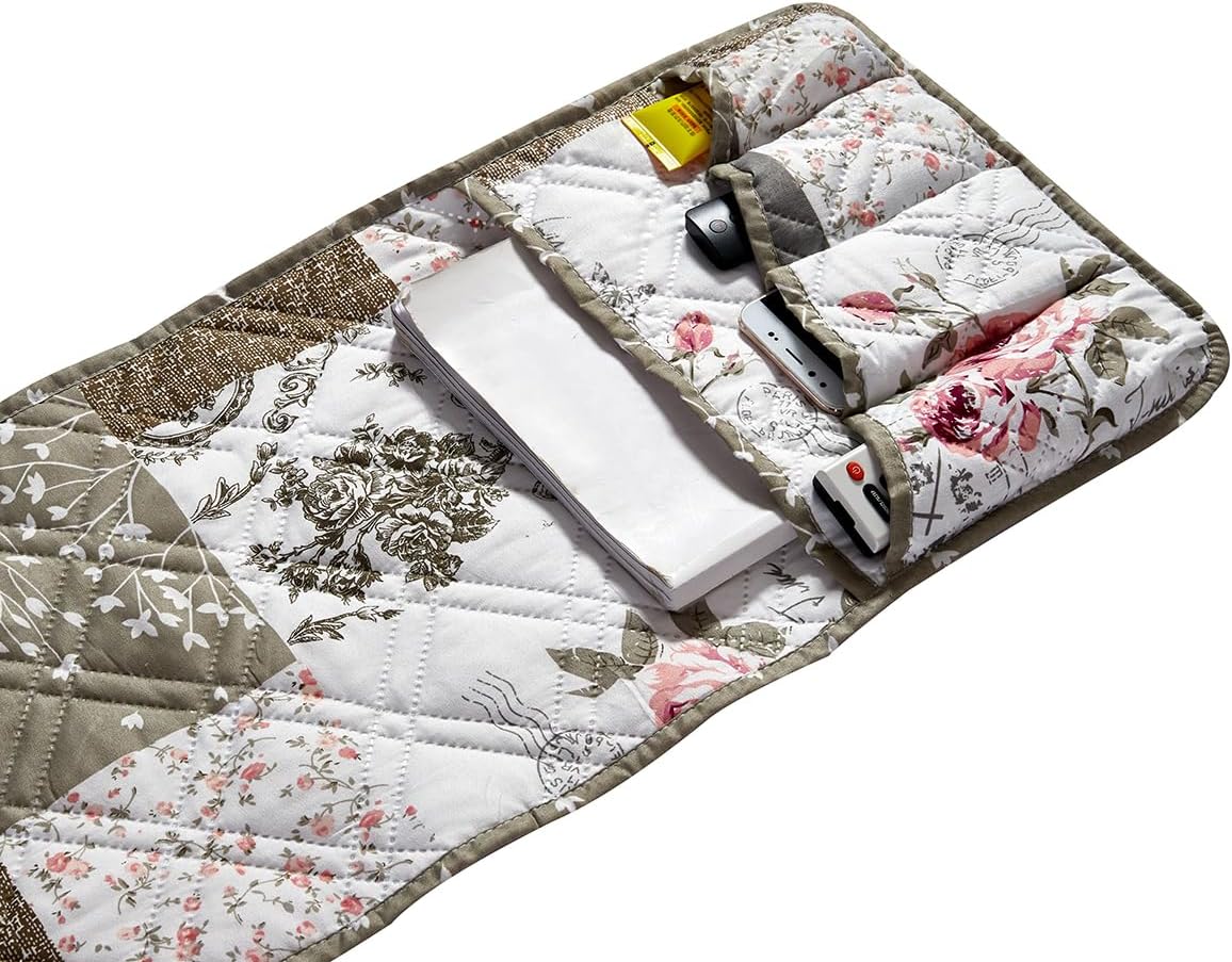 Brilliant Sunshine Burgundy Toile Floral Couch Armrest Cover, 35"×13" | Washable Magazine Holder, Armrest Organizer & Caddy on Sofa, Recliner, Armchair, Storage for Remote Controls, Phone, iPad