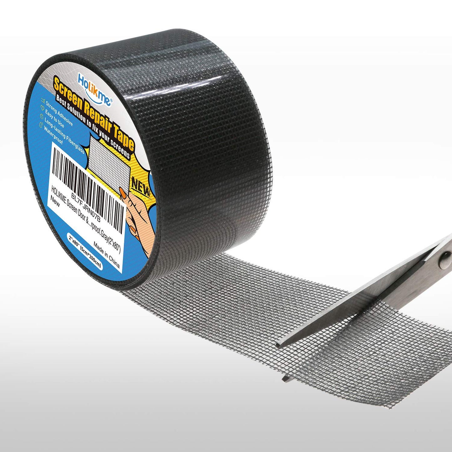 Holikme Window Screen Repair Tape, Door Window Fly Lanai Screen Repair kit Patch Tape Strong Adhesive Long Lasting Fiberglass Covering Wire Mesh Repair Tape Seal for Repair Holes Tears 2"W×80"L, Grey