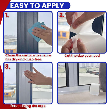 Birllaid White Window Weather Sealing Tape,Window Draft Isolation Sealing Film Tape No Residue Waterproof Self Adhesive for Keep Out Cold Air Dust Rain 3IN X 99FT