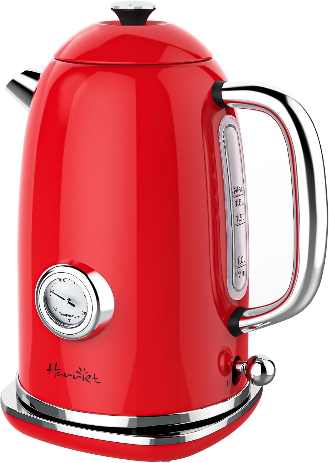 Harriet Electric Kettle, 1.8L Retro Electric Tea Kettle with Thermometer, 1500W Stainless Steel Hot Water Kettle Electric with LED Indicator, Fast Boiling, Cordless, Auto Shut-Off, Yellow