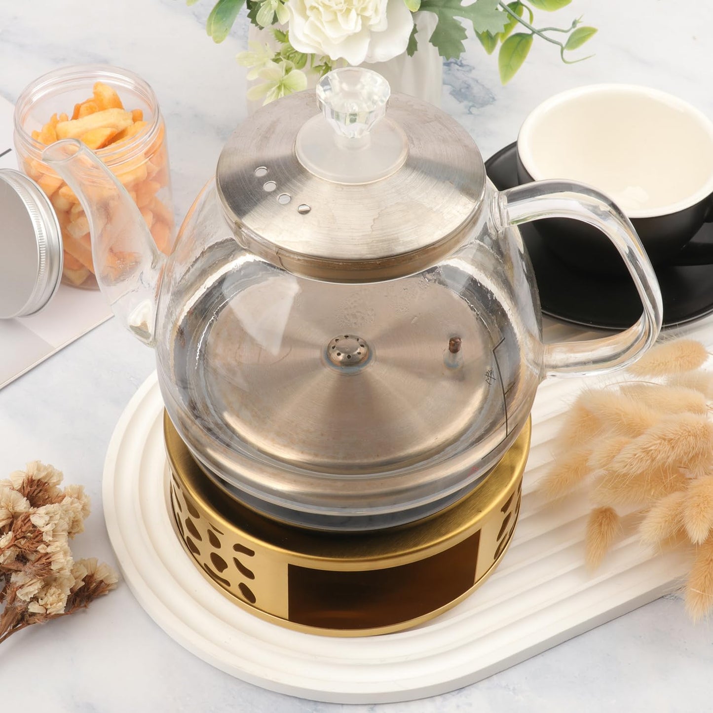 4 PCS 6 inch Round Teapot Warmer, Stainless Steel Teapot Warmer with Candle Base, Elegant Tea Pot Warmers for Keeping Tea, Coffee & More Warm, Perfect for Home, Office & Travel(Gold)