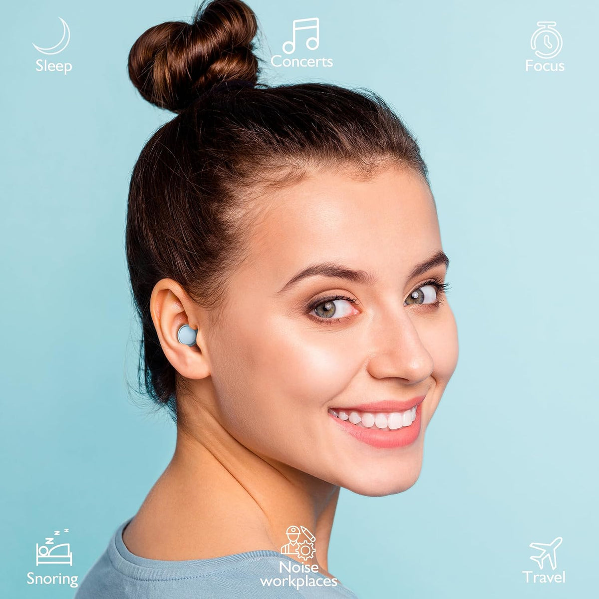 Jayine 2 Pairs Ear Plugs for Sleeping, Soft Full Silicone Ear Plugs for Noise Reduction 25dB, Reusable Hearing Protection Earplugs for Concert, Focus, Noise Sensitivity, 8 Ear Tips in S/M/L - Purple