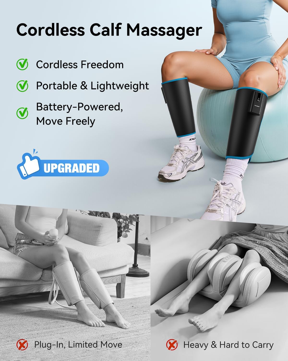 FIT KING Cordless Calf Compression Massager for Circulation and Pain Relief