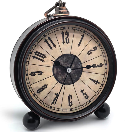 Metal Analog Alarm Clock - 5'' Battery Operated Silent Non-Ticking Quartz Antique Retro Small Desk Clocks for Bedside Bedrooms Living Room Office Home Decor (Bronze)