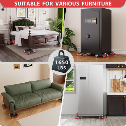 ONEON Heavy Duty Furniture Movers with Wheels Dolly with Auxiliary Lifter, All-New Upgraded Carbon Steel Panels & Dual-Wheeled Casters, Supports up to 1650 lbs (L)