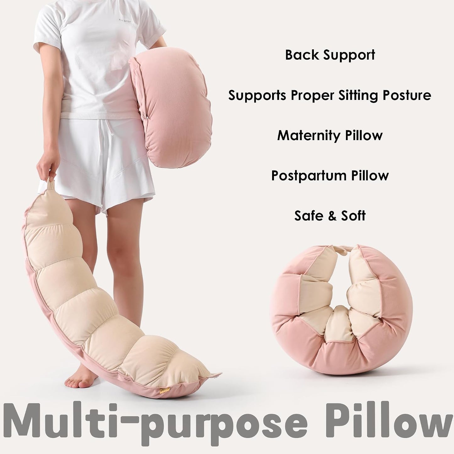 Peallow(Pat. Pend) – Long Round Body Pillow for Adults, Bolster Pillow for Sleeping, Soft and Supportive Pillow for Sleeping & Lumbar Support (Green-White, 29.5")