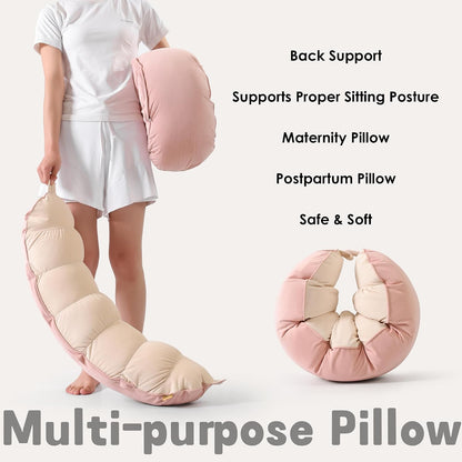 Peallow(Pat. Pend) – Long Round Body Pillow for Adults, Bolster Pillow for Sleeping, Soft and Supportive Pillow for Sleeping & Lumbar Support (Green-White, 29.5")