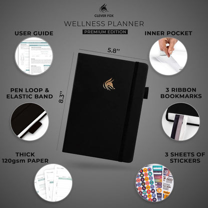 Clever Fox Wellness Planner & Food Journal for Weight Loss, A5 Orange | 5.8"x8.3" nutrition & exercise tracker for women tracking meals, diet & symptom diary, calorie counter notebook, stickers