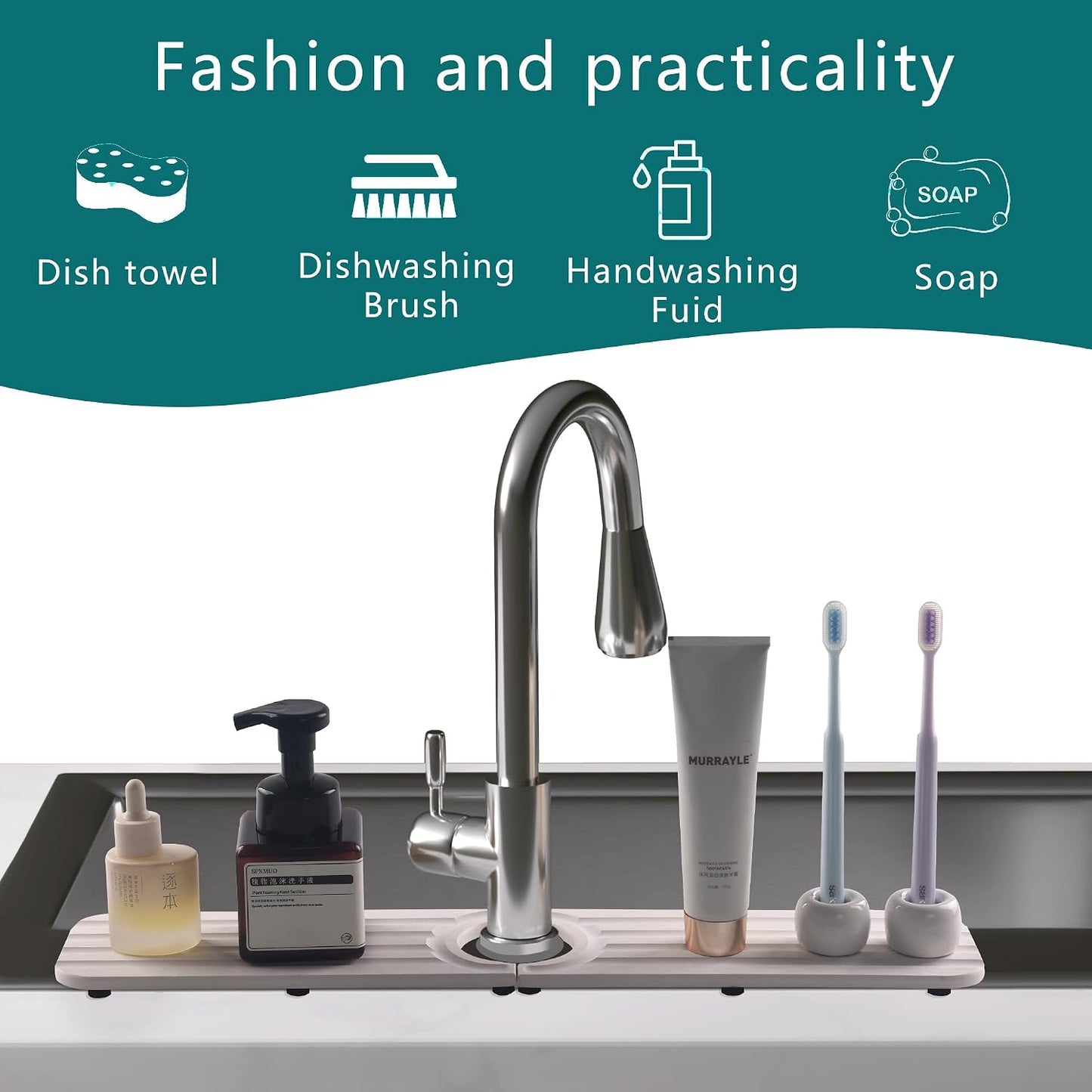 Water Absorbing Stone Kitchen Sink Mat Faucet Splash Guard for Bathroom | Quick Dry, Raised Feet, Diatomaceous Earth, Stone Faucet Mat, Sink Protector for Counter, Sink Accessories, Bathroom Decor