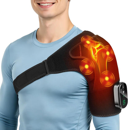 Cordless Shoulder Heating Pad with Massage for Pain Relief Deep Tissue | Enlarged Shoulder Massager, 5 Temperature and 3 Timer Settings, 5 Massage Modes Heated Shoulder Wrap for Women and men