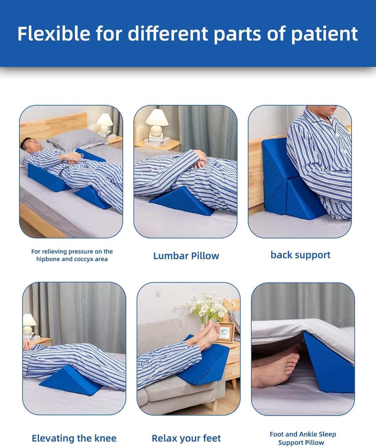 Fanwer Positioning Wedge Pillow for Side Sleeping (3 in 1), 40 Degree Triangle Bed Wedges & Body Positioners for Back Pain, Preventing Bedsores, After Surgery, Knees Elevated, Pregnancy