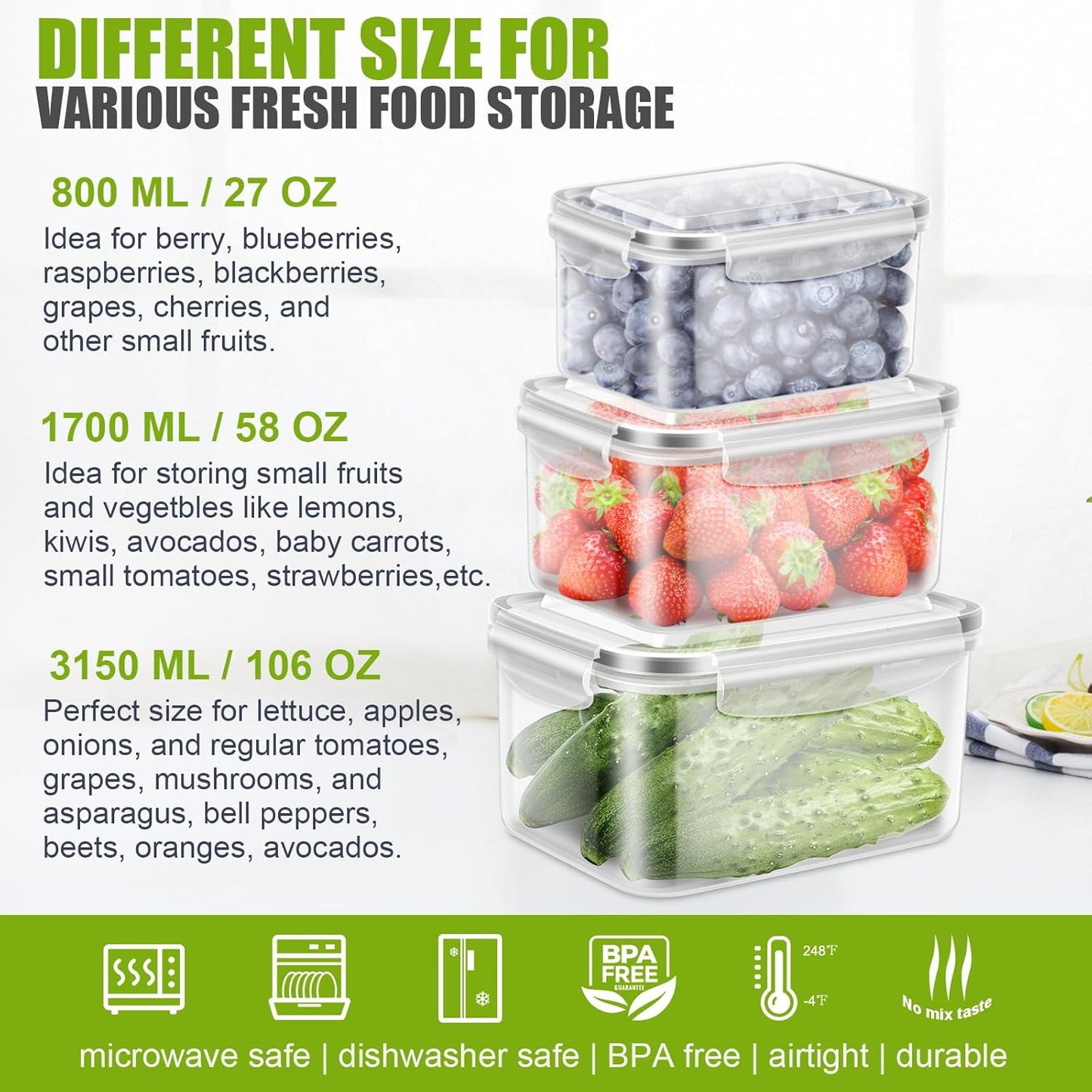 8 Pieces Fruit Storage Containers for Fridge with Lids and Strainer | 4Pack Fruit Containers for Fridge, Fresh Produce Saver Keeper for Vegetable Fruit Salad, BPA Free Organizer for Refrigerator