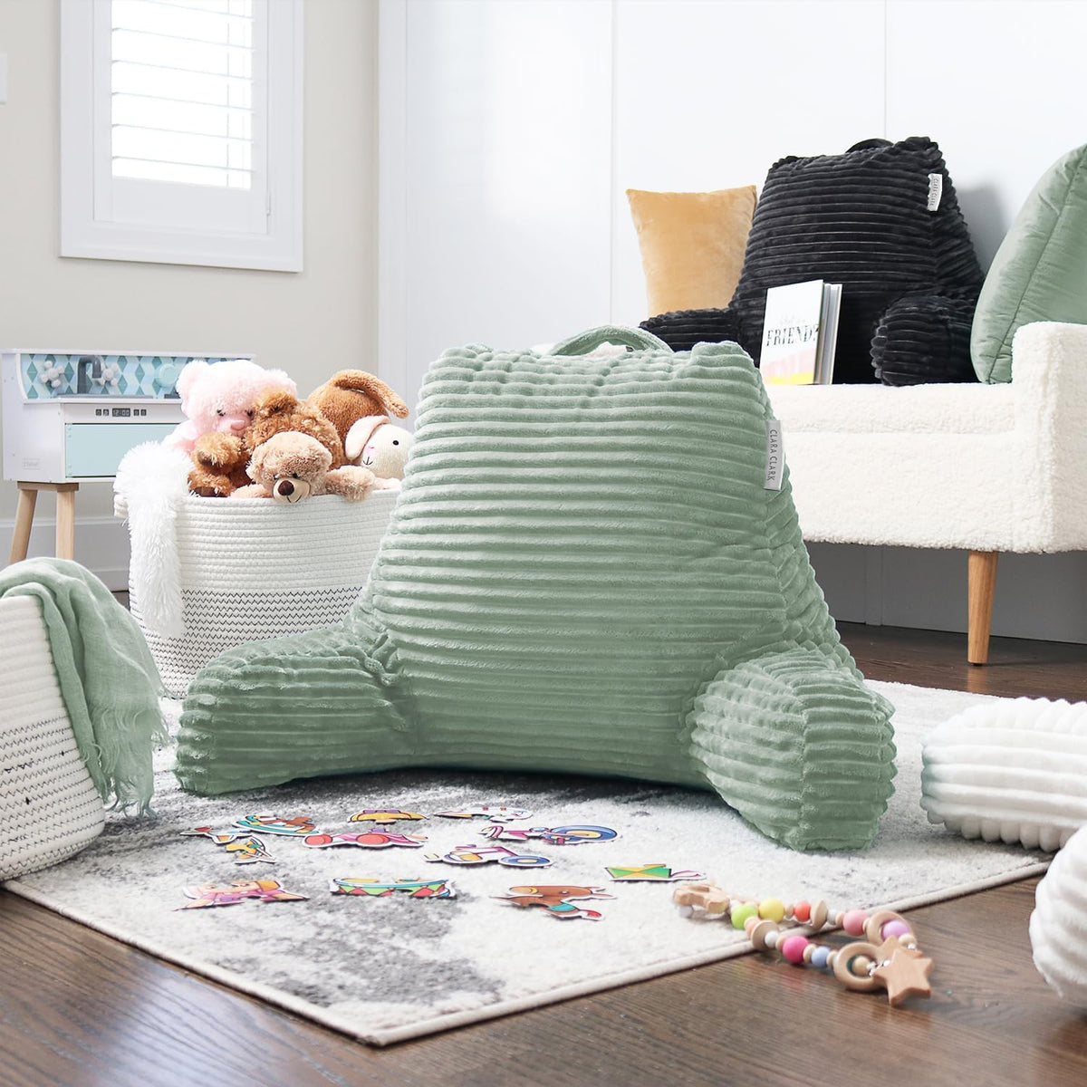 Clara Clark Reading Pillow for Bed Adult – Back Pillow for Sitting in Bed, Standard Bed Pillows for Sitting Up, Foam Chair Pillow, Sage Green Rest Pillow