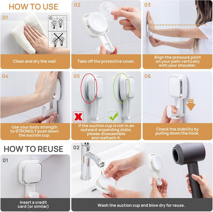 Razor Holder for Shower 2 Pack, Powerful Vacuum Suction Cup Hook for Towel, Loofah, Razor, Squeegee, Damage-Free Wall Shower Hook, Shaver Holder for Bathroom, Easy to Install and Reuse, Black