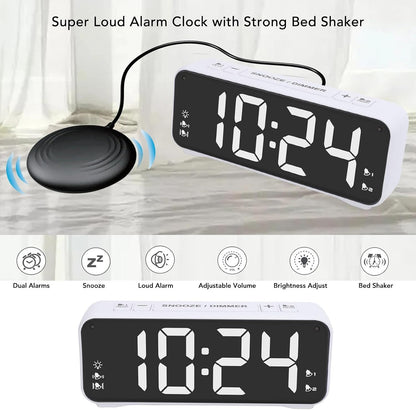 LoudVibrating Alarm Clock for Heavy Sleepers, Alarm Clock with Bed Shaker, Large LED Digital Display AlarmClock with Corded Vibrator for Hearing Impaired Deaf Teens