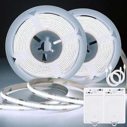 OMIKA Dual Sensor Stair Lights Indoor, Rechargeable 16.4ft LED Strip Light, 150 LEDs Double Motion Activated Under Bed Night Lights for Shelves, Stairway, Closet, Corridor, Bedroom, 6000K Cool White