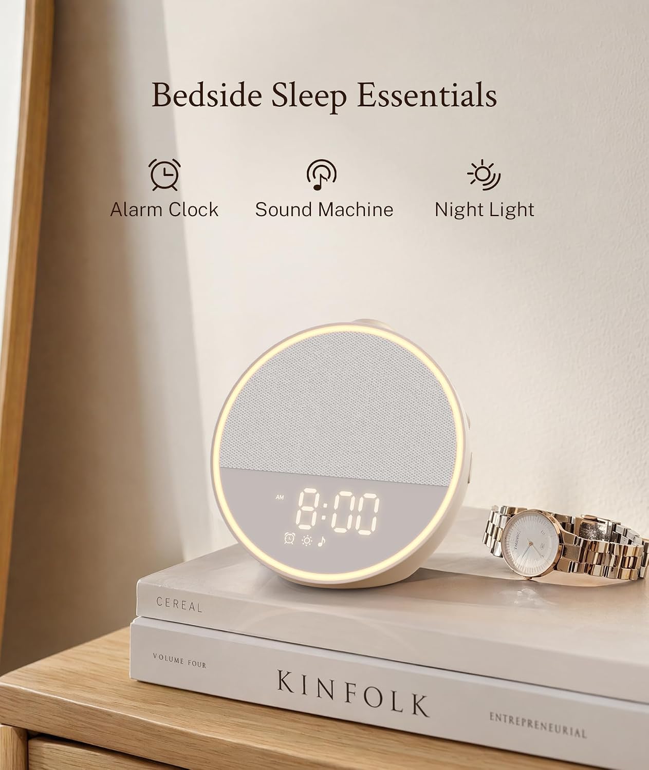 Sound Machine, Alarm Clock, Night Light, Screen-Free Sleep Routine | 30 Sounds, 10 Gentle Alarms, Sleep Timer, White Noise Machine for Sleep, Adults, Bedroom, Nightstand, Office, Travel(Cream)