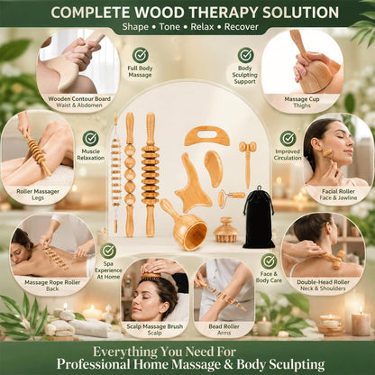 9pcs Wood Therapy Massage Tools, Lymphatic Drainage Tools, Wood Therapy Set with Carry Bag, Maderoterapia Kit, Wood Therapy Tools for Body Sculpting