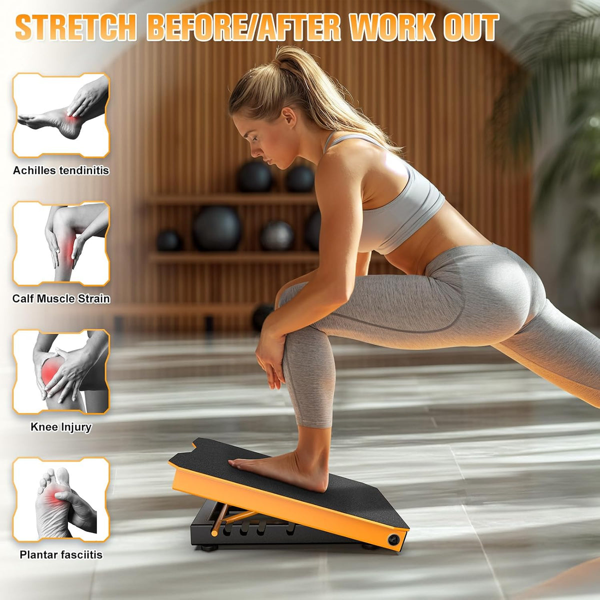 Metal Slant Board Calf Stretcher for Squat, Incline Balance Board