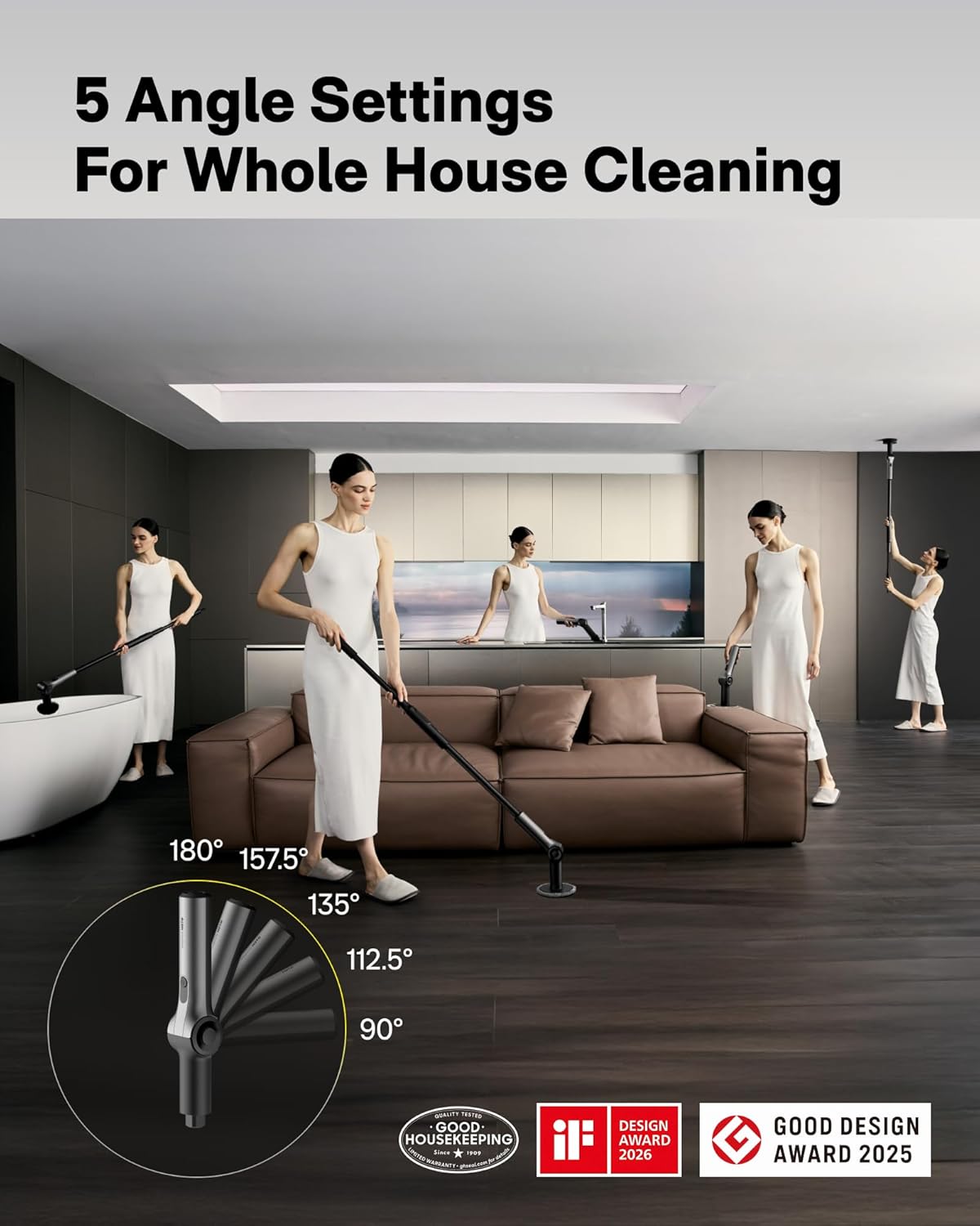HOTO Flexi™ Cordless Electric Spin Scrubber, for Bathtub, Bathroom, Tile | Adjustable Angle, Extendable Handle, Smart Display, IPX7 Waterproof, Powerful Cleaning Scrubber with 8 Brush Heads