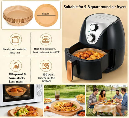 7.5 Inch Air Fryer Parchment Paper Liners Square,150 Pcs Non-stick &Oil-proof Air Fryer Liners Disposable for 2-5 QT Frying,Baking,Roast