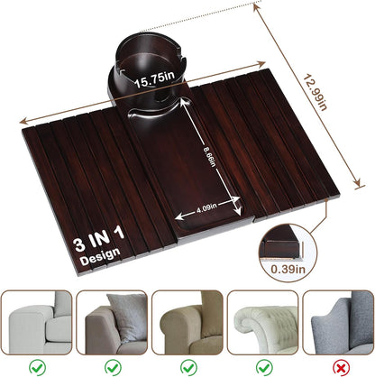 Couch Cup Holder for Armrests Over 4.9" Wide with 360° Phone Stand Walnut | Couch Arm Tray with 360° Rotating Phone Stand, 3 in 1 Foldable Sofa Arm Tray Table for Remote, Snacks, Phone, Drinks