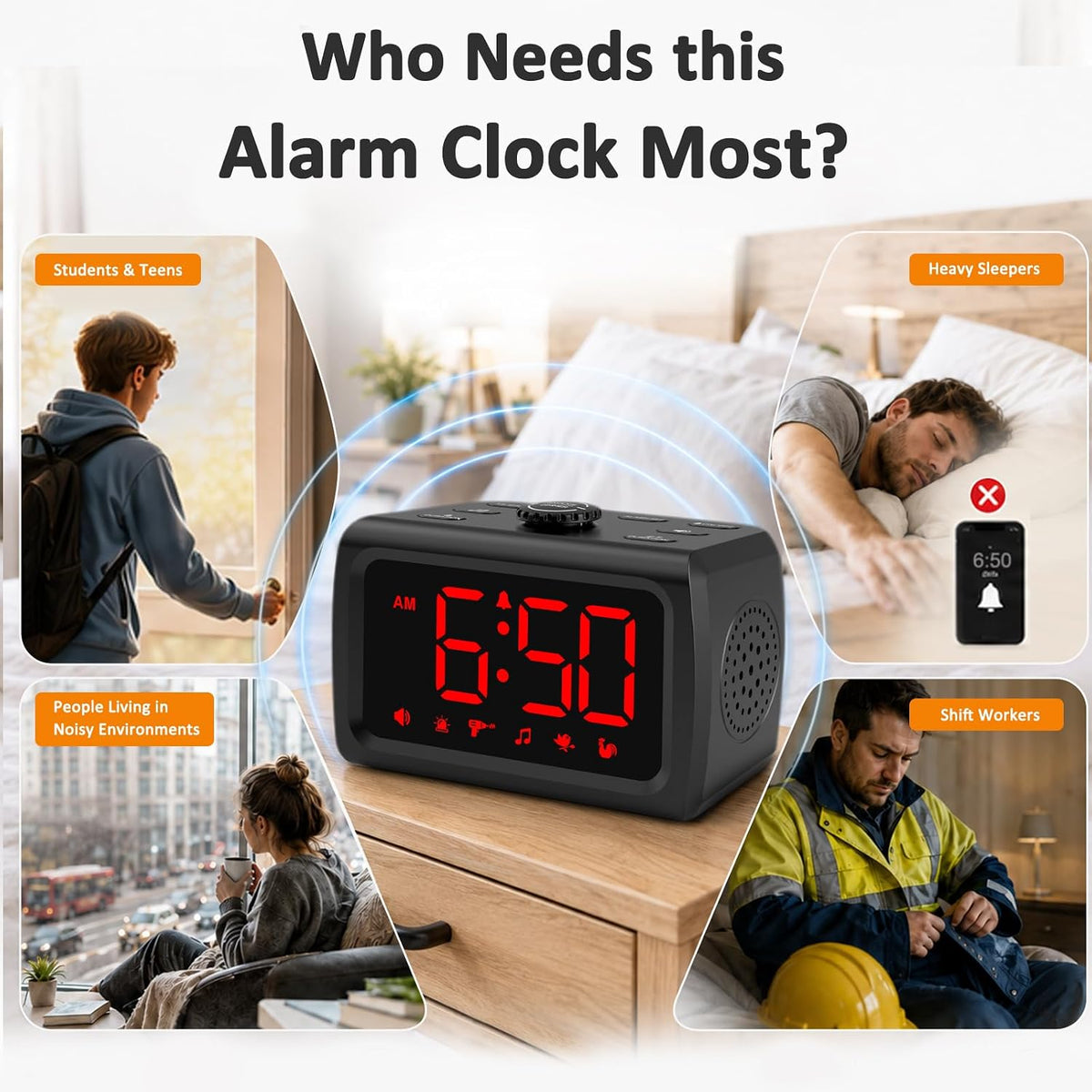 Peakeep 115dB Super Loud Alarm Clock for Heavy Sleepers Adults Teens