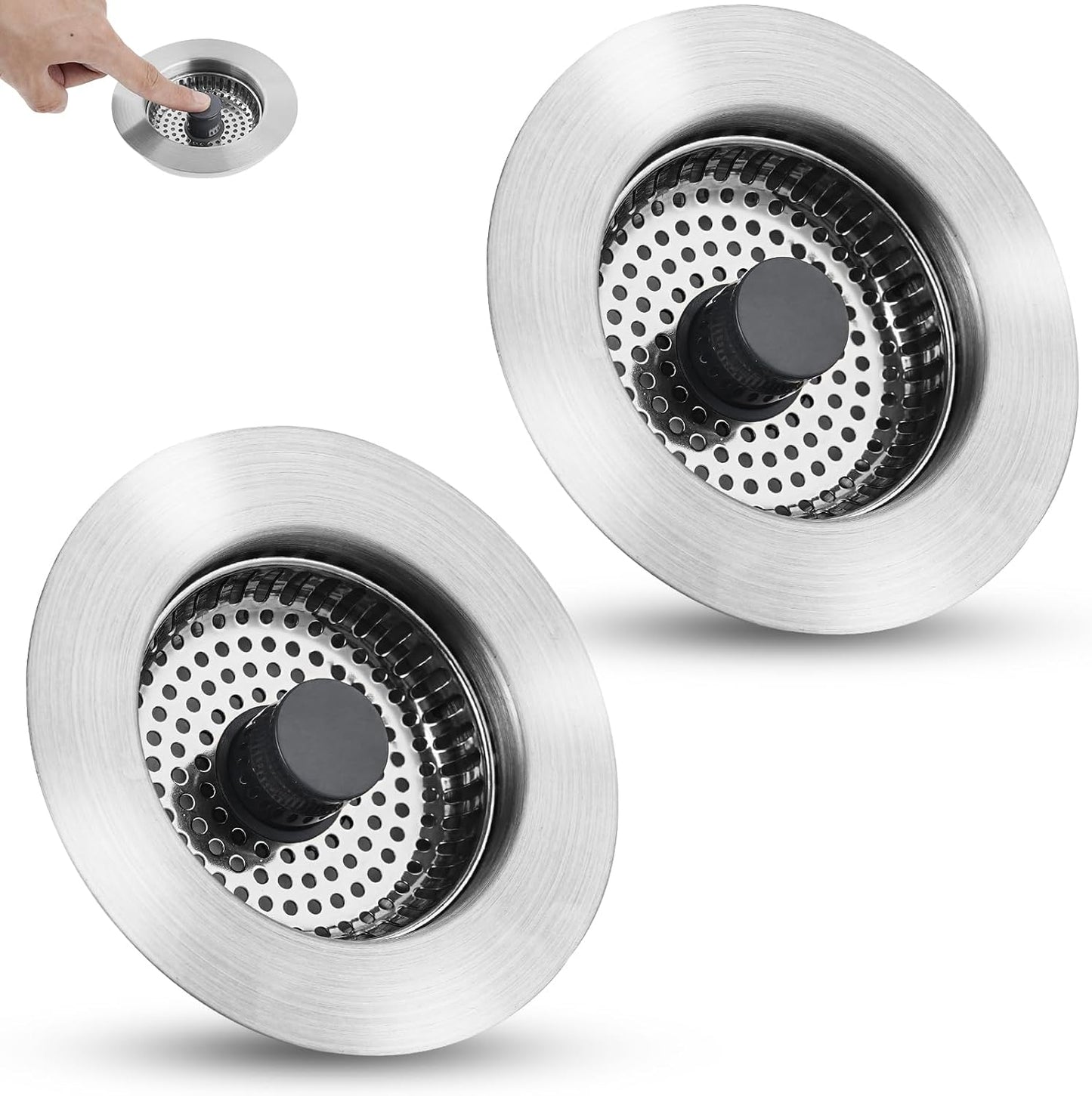 Universal 3 in 1 Kitchen Sink Drain Strainer Stopper Combo, Matte Black | Stainless Steel Shell Pop Up Sink Stopper for US Standard 3-1/2 inch Drain Filter, Anti-Clog and Easy Clean