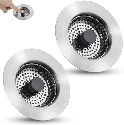 Universal 3 in 1 Kitchen Sink Drain Strainer Stopper Combo, Matte Black | Stainless Steel Shell Pop Up Sink Stopper for US Standard 3-1/2 inch Drain Filter, Anti-Clog and Easy Clean