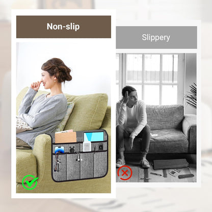Armchair Caddy & Remote Control Holder for Couch & Recliner | Non-Slip Armrest Organizer with 6 Pockets for TV Remote, Phone, Tablet, Magazine & More, 19 x 35 Inches, Gray