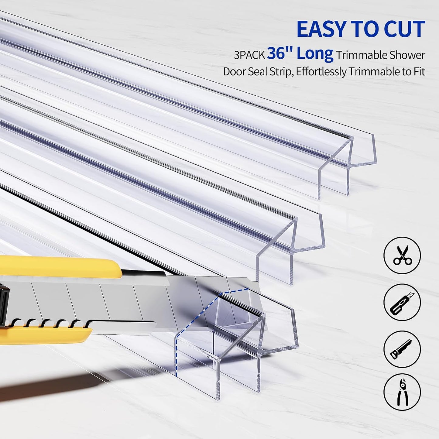 Delamu 3-Pack Shower Door Bottom Seal, 3/8''× 39'' Shower Door Sweep Strip | Shower Seal Strip for 3/8'' (10mm) Doors, Frameless Glass Shower Door Seal Strip Stop Shower Leaks and Create a Water Barrier
