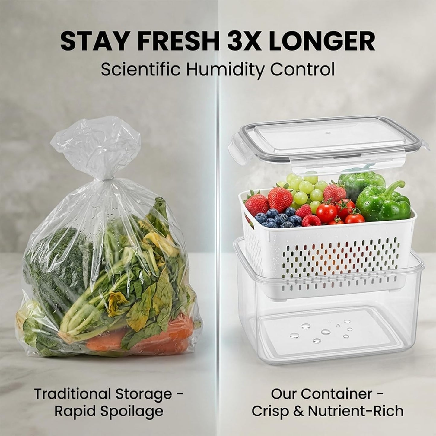 Food Storage Containers for Fridge with Removable Colander,Leakproof Food Storage Containers,Dishwasher Safe Produce Saver, Keep Berry Fruit Fresh Longer (850ml*1)