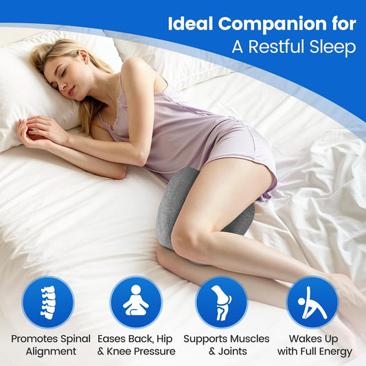 Knee Pillow for Side Sleepers, Memory Foam Leg Pillow, Grey