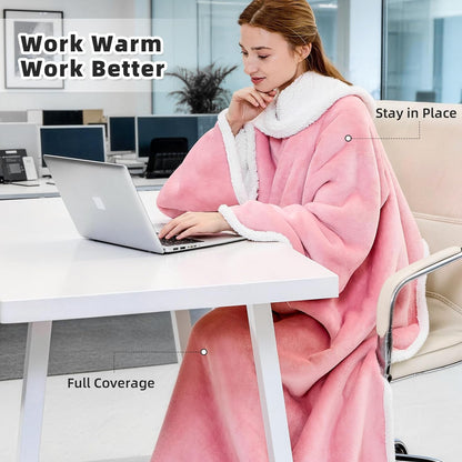IFNOW Sherpa Wearable Blanket with Sleeves, Oversized Snuggle Robe, Purple | 430GSM Thick, 55x69", Big Pocket, TV Blanket,Fall Winter Dorm Essentials or Office, Christmas Birthday Gifts for Women Men