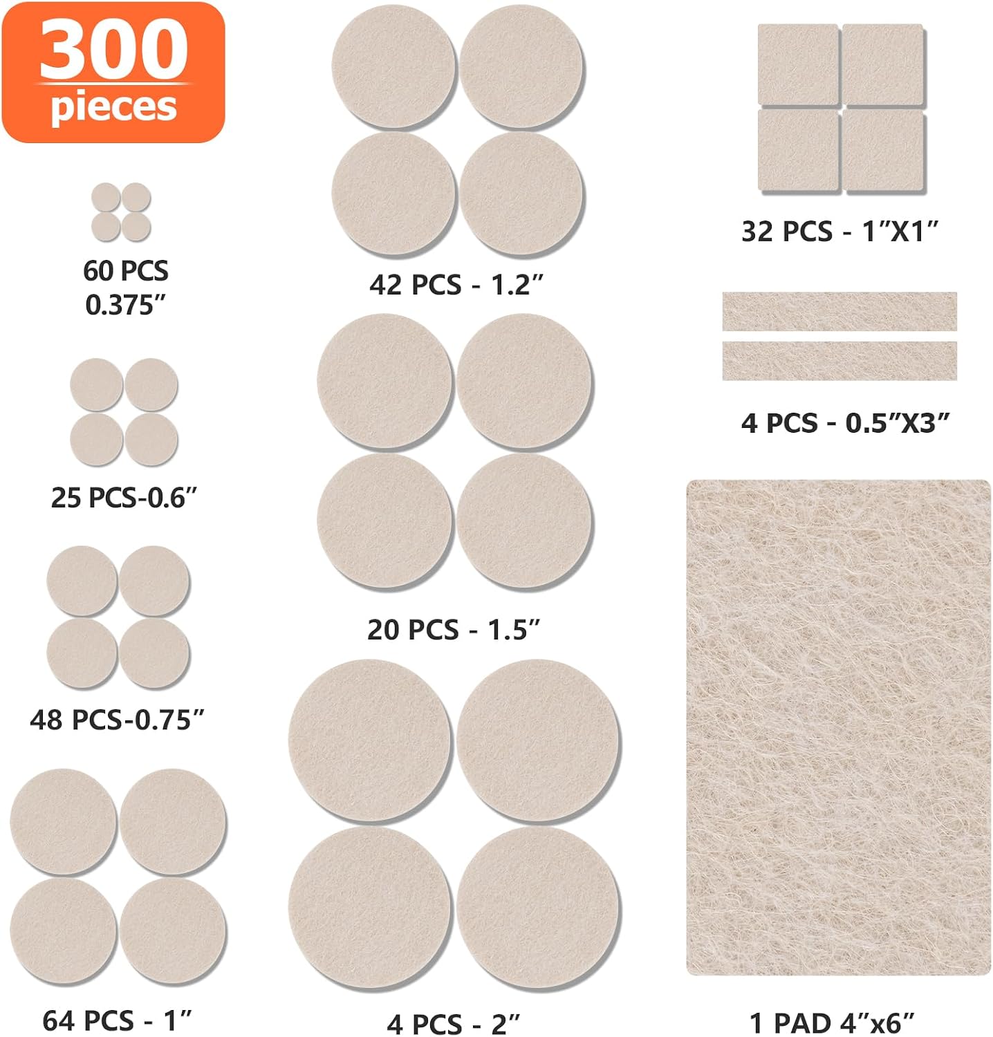 Felt Furniture Pads 300 Pieces, Furniture Pads for Hardwood Floors Black | Self-adhesive felt pads prevent scratches and noise, ideal for chair legs, suitable for hardwood floors and indoor furniture