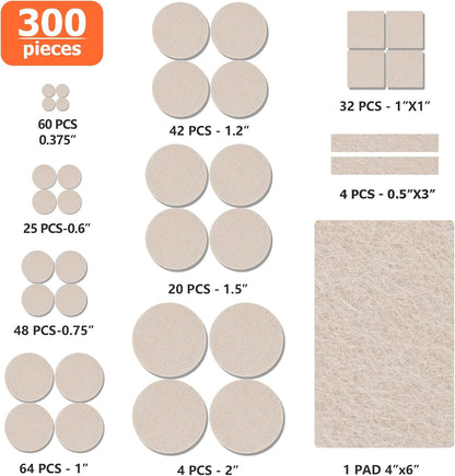 Felt Furniture Pads 300 Pieces, Furniture Pads for Hardwood Floors Black | Self-adhesive felt pads prevent scratches and noise, ideal for chair legs, suitable for hardwood floors and indoor furniture